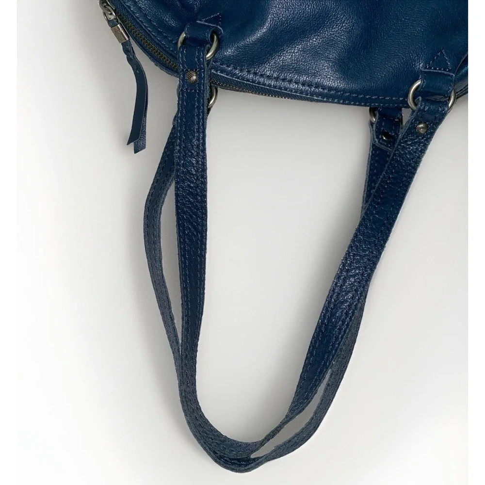The Sak Blue Genuine Leather Multi Pocket Shoulder Foldover Bag Purse